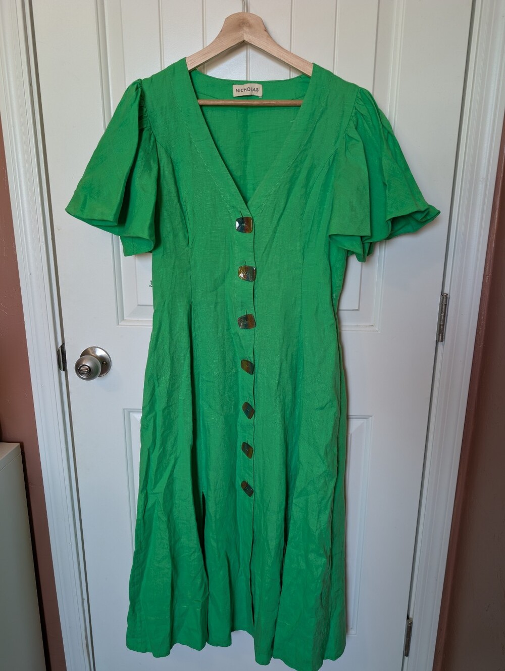 Nicholas Troy Linen Midi Dress W0 Green